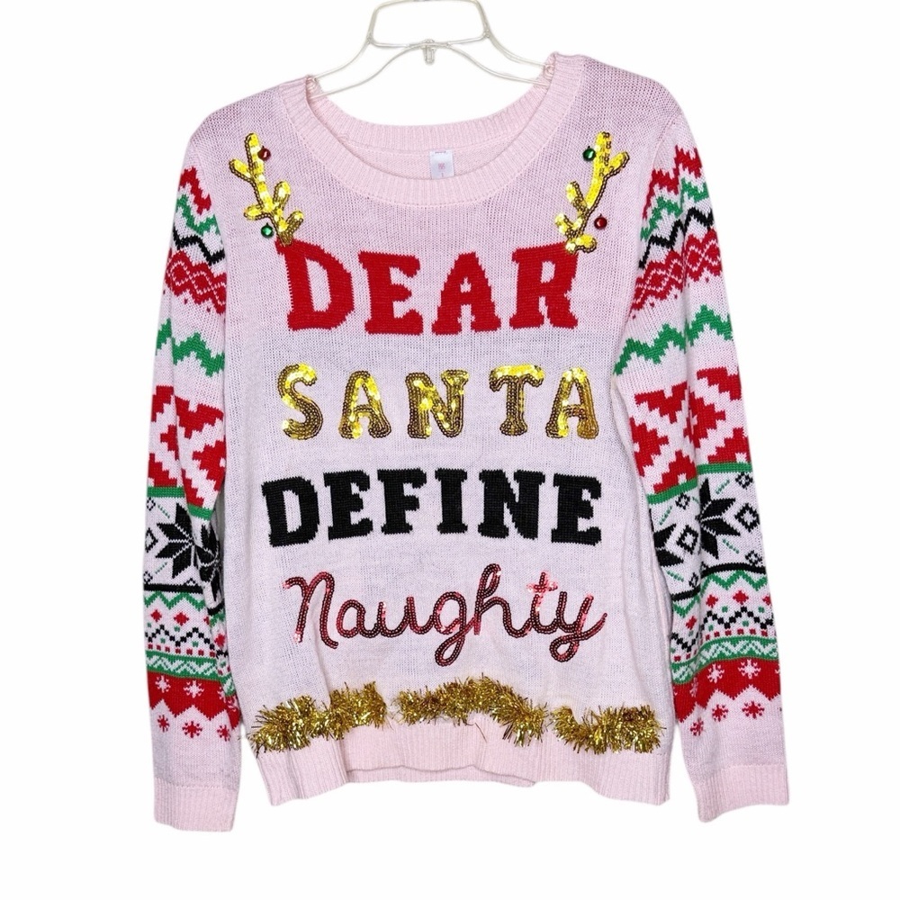 Festive Pink Graphic Ugly Christmas Sweater